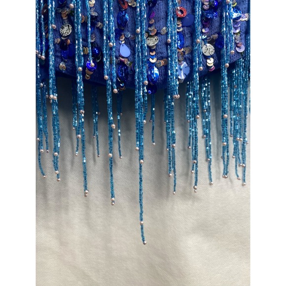 Alexis Sequin and‎ Bead Fringed Party Dress Blue Mini Cocktail Sleeveless - Picture 6 of 9